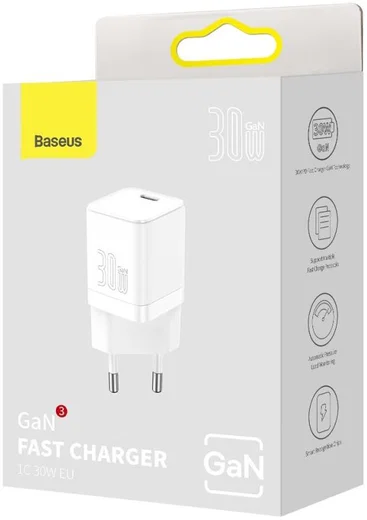 Baseus GaN3 USB-C Snellader 30W Power Delivery Adapter Wit afbeelding 14