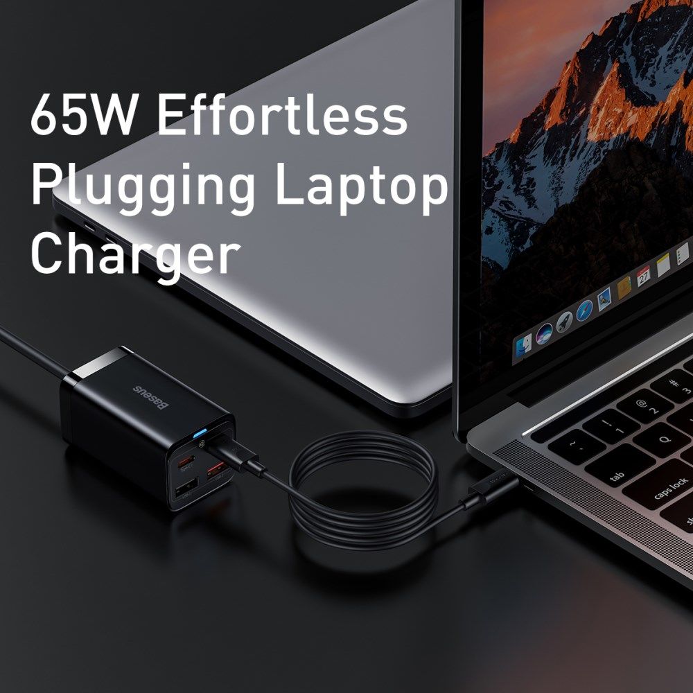 Baseus GaN3 Pro 65W Snellader Laptop/MacBook + 100W USB-C Kabel 5A 1M afbeelding 6
