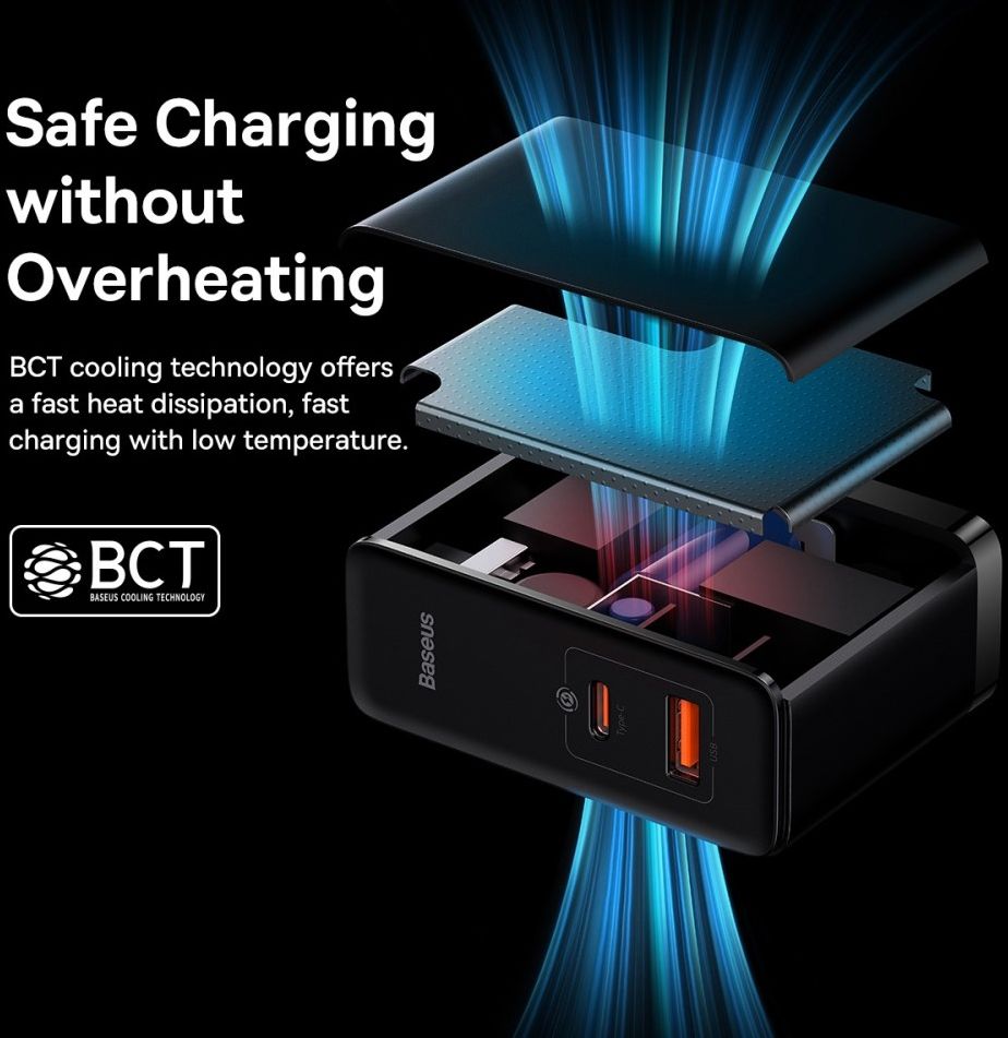 Baseus GaN5 100W Snellader met Fast Charge + 100W USB-C Kabel Zwart afbeelding 8
