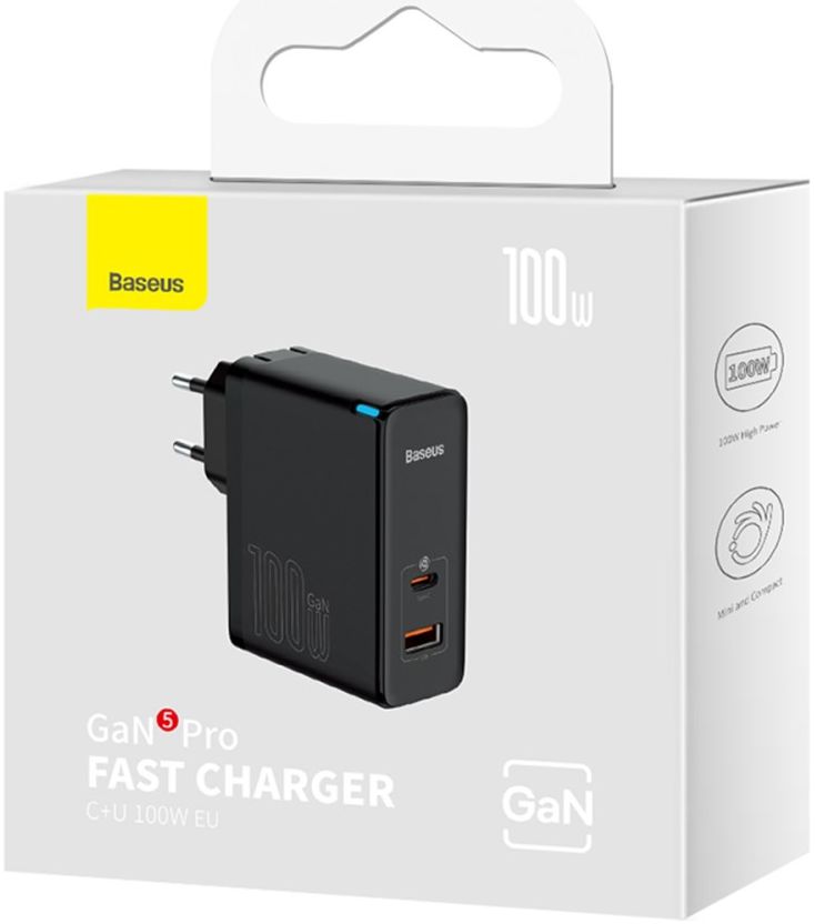 Baseus GaN5 100W Snellader met Fast Charge + 100W USB-C Kabel Zwart afbeelding 17