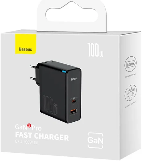 Baseus GaN5 100W Snellader met Fast Charge + 100W USB-C Kabel Zwart afbeelding 17