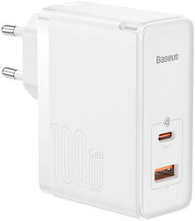 Baseus GaN5 100W Snellader met Fast Charge + 100W USB-C Kabel Wit afbeelding