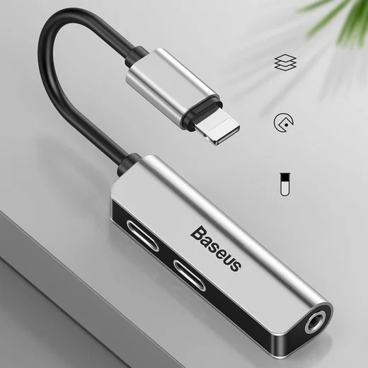 Baseus L52 Adapter Lightning naar 2x Lightning en 3.5mm Jack Splitter afbeelding 8