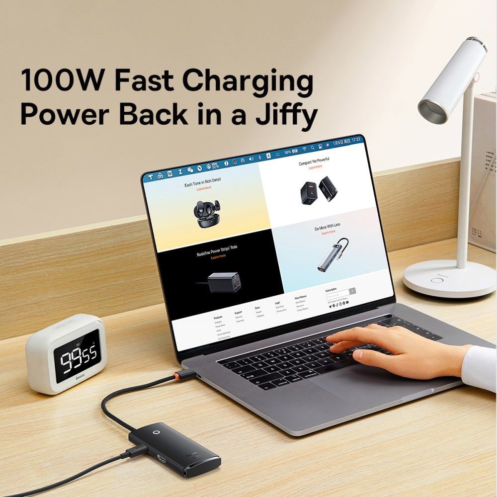Baseus Lite 5-in-1 100W USB-C Hub naar USB-C PD/3x USB 3.0/HDMI Zwart afbeelding 6