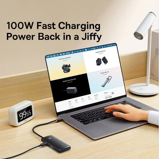 Baseus Lite 5-in-1 100W USB-C Hub naar USB-C PD/3x USB 3.0/HDMI Zwart afbeelding 6