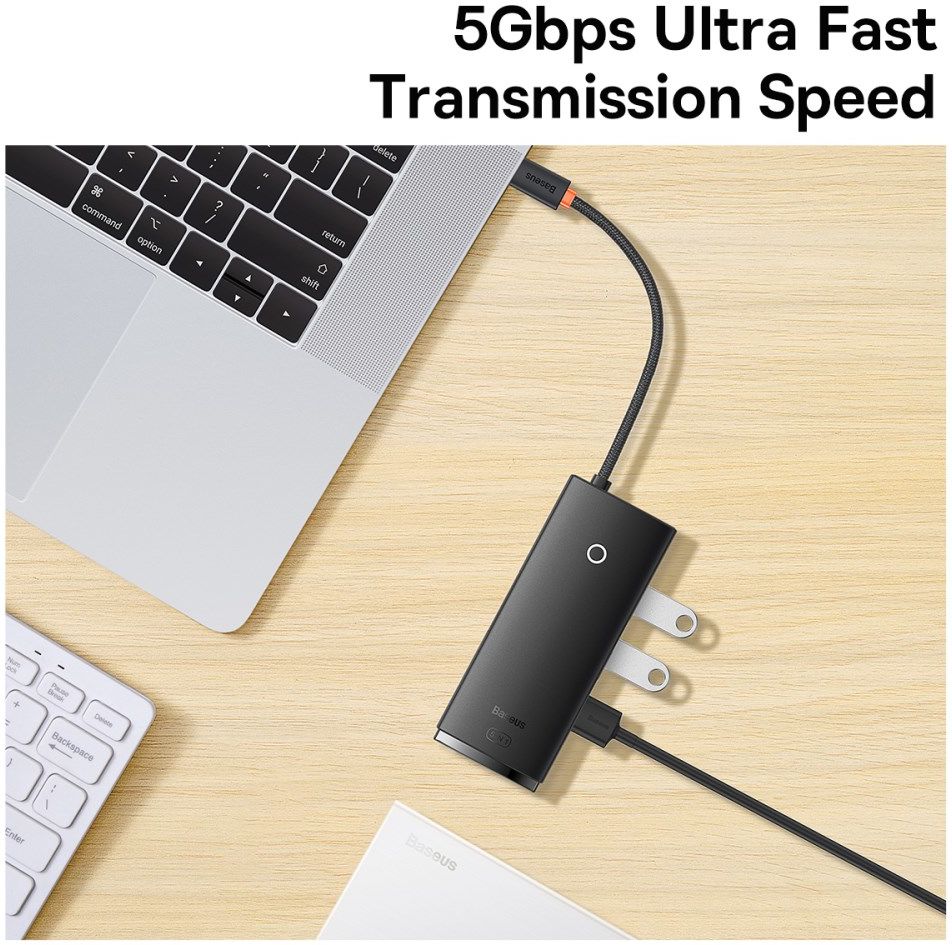 Baseus Lite 5-in-1 100W USB-C Hub naar USB-C PD/3x USB 3.0/HDMI Zwart afbeelding 5