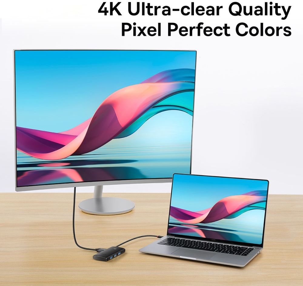 Baseus Lite 5-in-1 100W USB-C Hub naar USB-C PD/3x USB 3.0/HDMI Zwart afbeelding 7