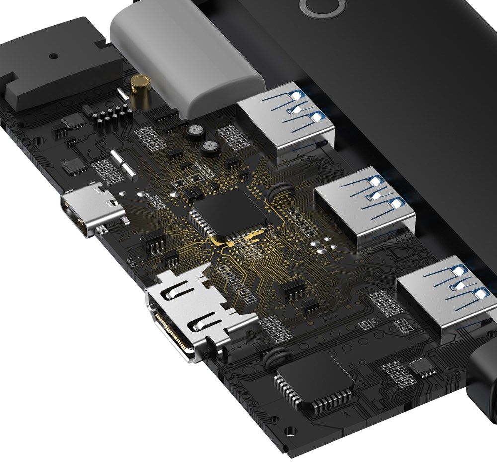 Baseus Lite 5-in-1 100W USB-C Hub naar USB-C PD/3x USB 3.0/HDMI Zwart afbeelding 10