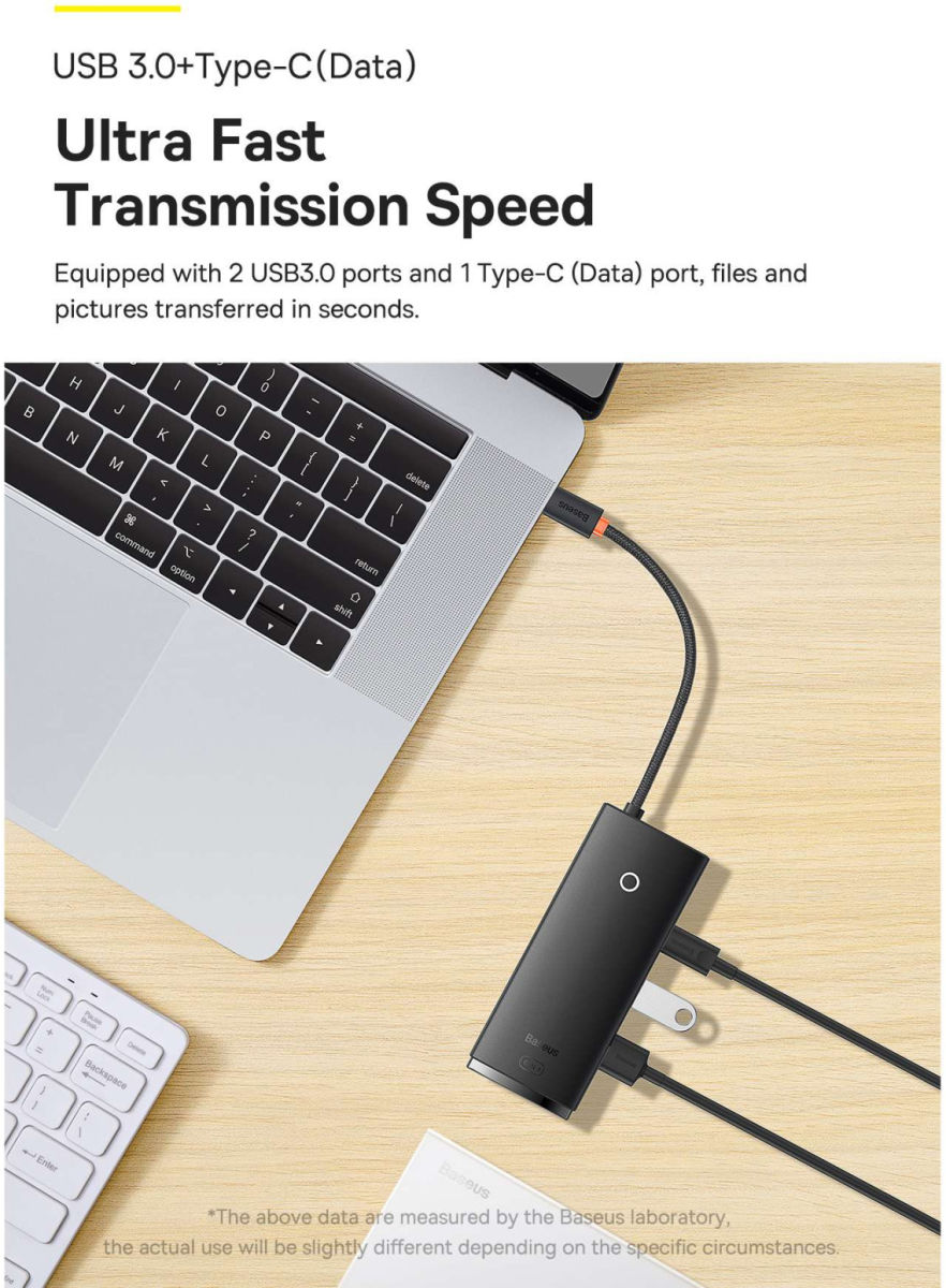 Baseus Lite 6-in-1 USB-C Hub naar HDMI/2x USB 3.0/USB-C/SD/TF Zwart afbeelding 5
