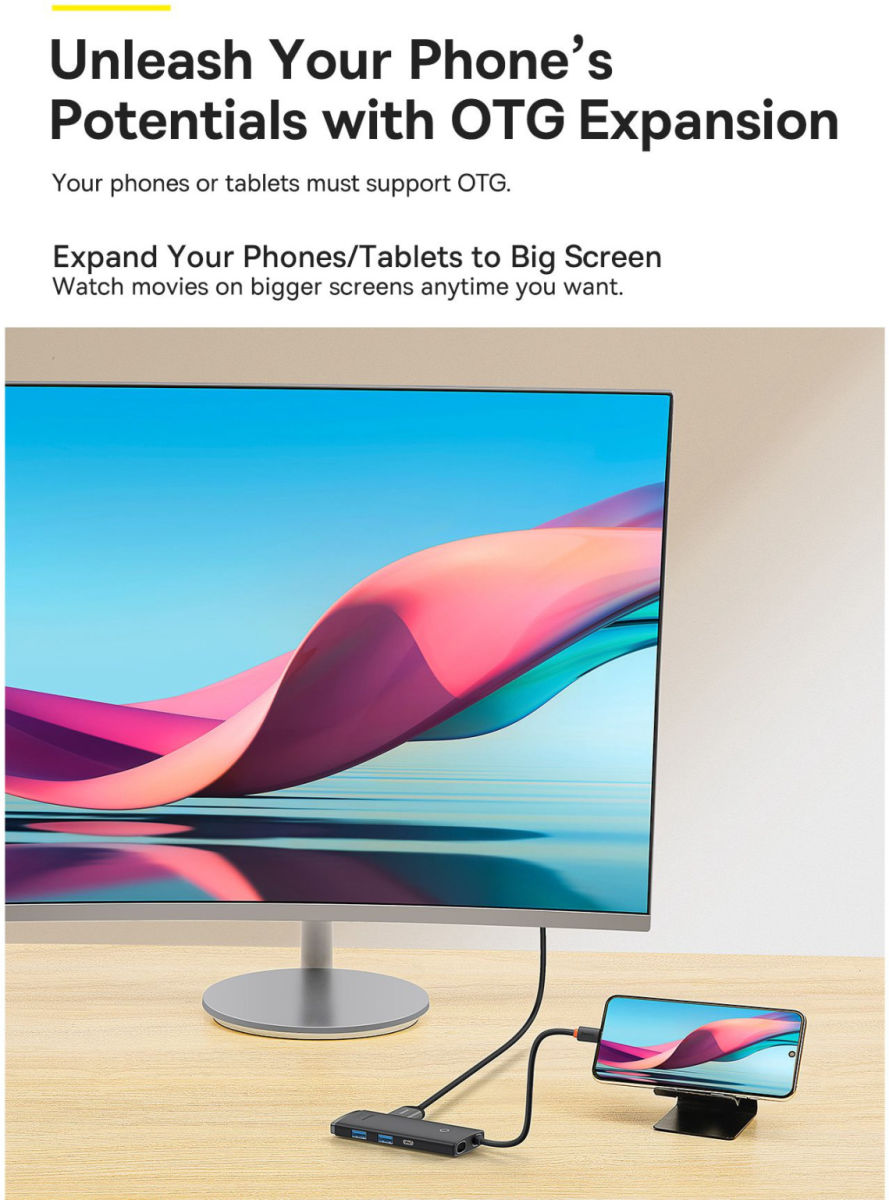 Baseus Lite 6-in-1 USB-C Hub naar HDMI/2x USB 3.0/USB-C/SD/TF Zwart afbeelding 9
