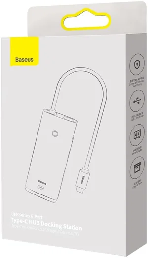 Baseus Lite 6-in-1 USB-C Hub naar HDMI/2x USB 3.0/USB-C/SD/TF Zwart afbeelding 14