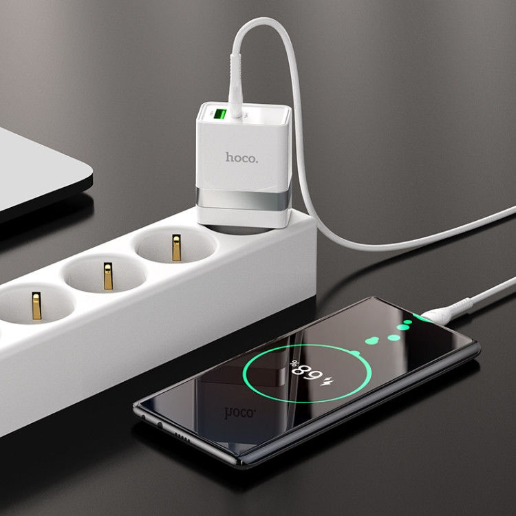 Hoco 30W USB/USB-C Snellader PD + QC 3.0 met USB-C Kabel 1M Wit afbeelding 5