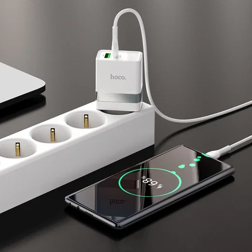 Hoco 30W USB/USB-C Snellader PD + QC 3.0 met USB-C Kabel 1M Wit afbeelding 5