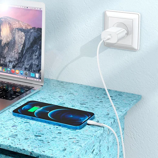 Hoco USB-C Snellader 25W PD + USB-C naar Lightning Kabel 1M Wit afbeelding 4