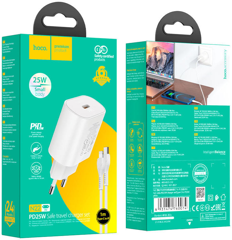 Hoco USB-C Snellader 25W PD + USB-C naar Lightning Kabel 1M Wit afbeelding 7