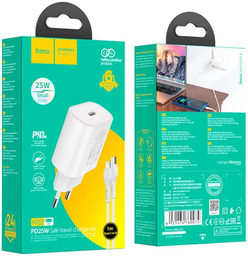 Hoco USB-C Snellader 25W PD + USB-C naar Lightning Kabel 1M Wit afbeelding 7