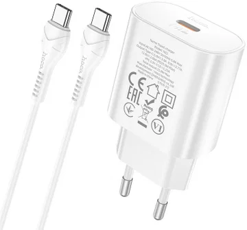 Hoco USB-C Snellader 25W Power Delivery + USB-C Kabel 1M Wit