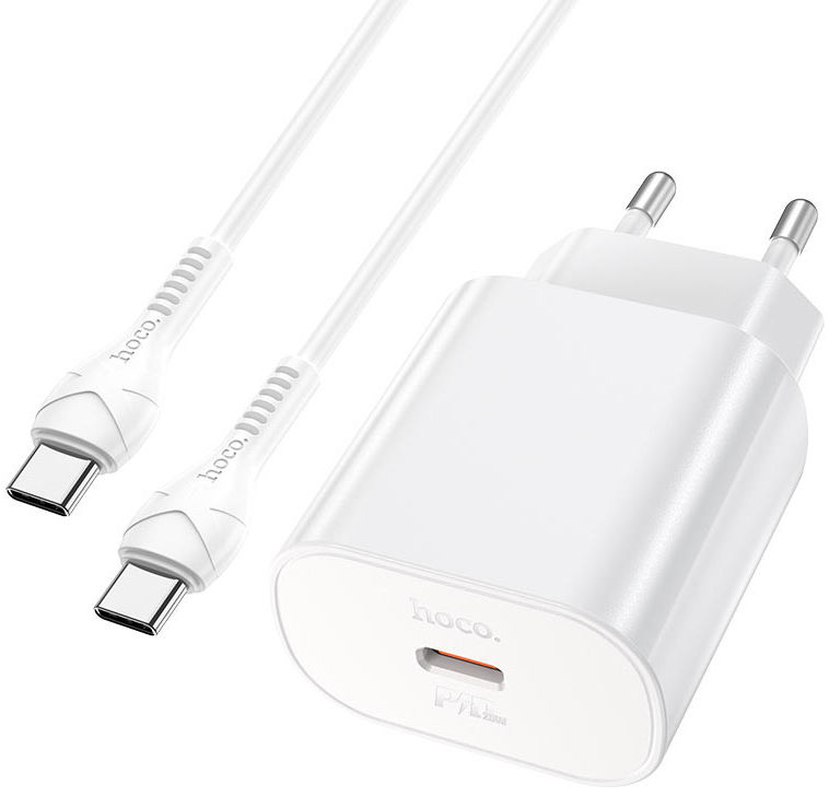 Hoco USB-C Snellader 25W Power Delivery + USB-C Kabel 1M Wit afbeelding 2