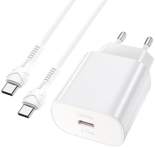 Hoco USB-C Snellader 25W Power Delivery + USB-C Kabel 1M Wit afbeelding 2