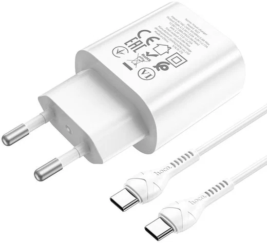 Hoco USB-C Snellader 25W Power Delivery + USB-C Kabel 1M Wit afbeelding 3