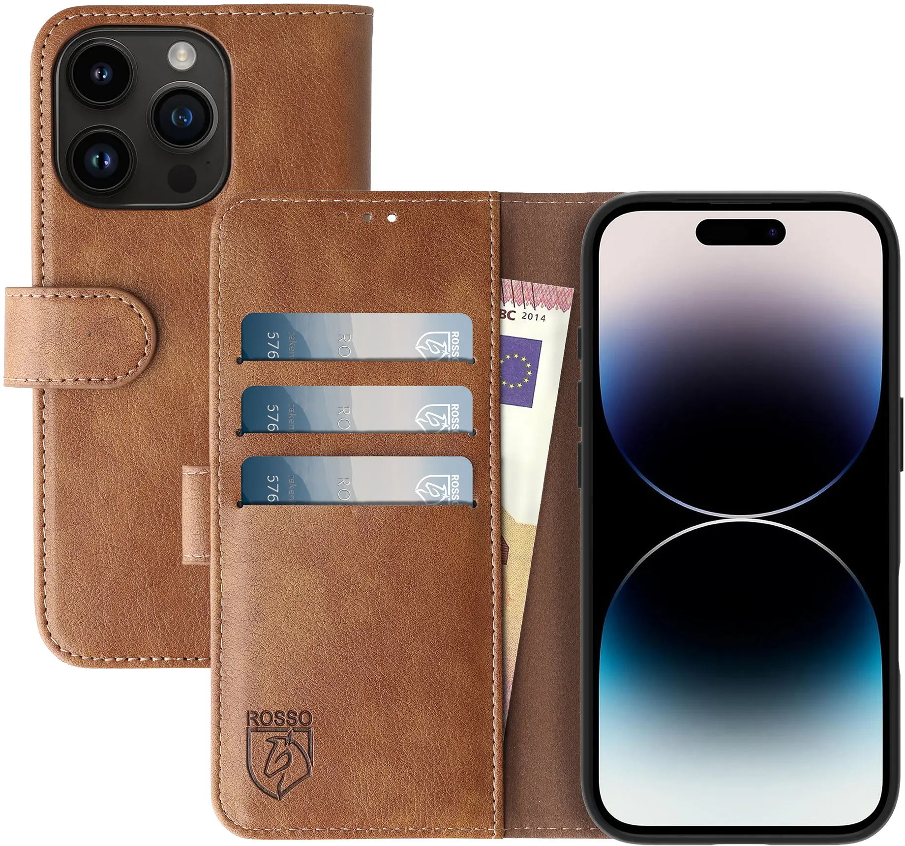 Rosso Element Apple iPhone 14 Pro Hoesje Book Cover Wallet Bruin afbeelding 1