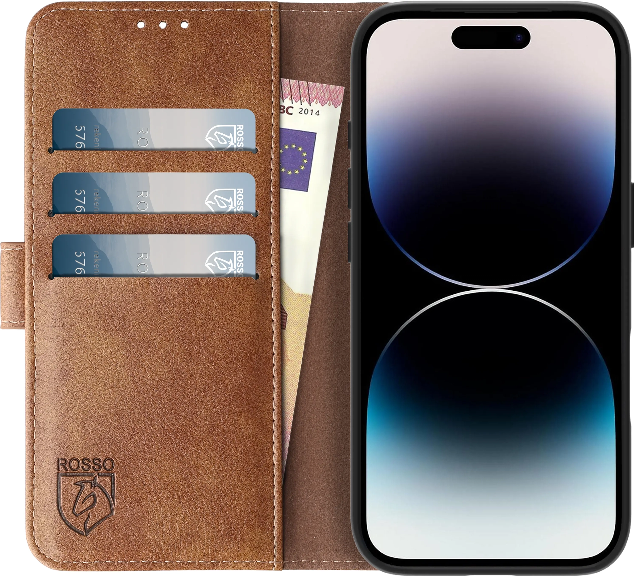 Rosso Element Apple iPhone 14 Pro Hoesje Book Cover Wallet Bruin afbeelding 13