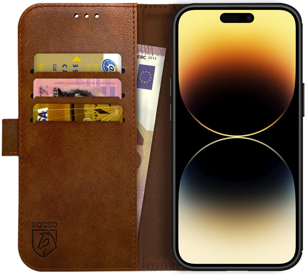 Rosso Element Apple iPhone 14 Pro Max Hoesje Book Cover Wallet Bruin afbeelding 1