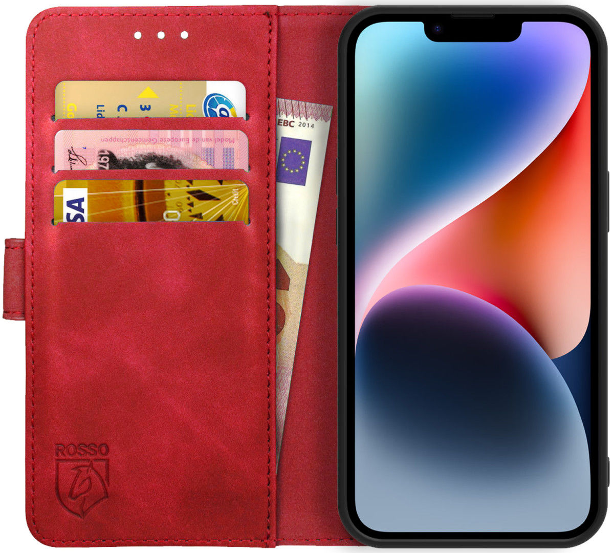 Rosso Element Apple iPhone 14 Hoesje Book Cover Wallet Rood afbeelding 1
