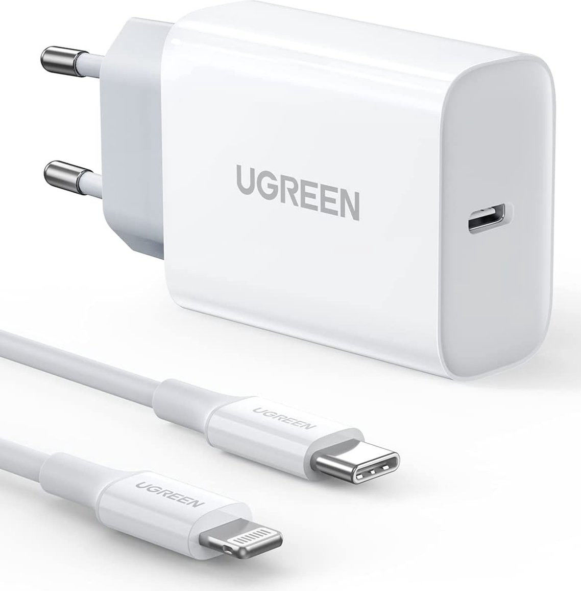 UGREEN Snellader 20W PD + USB-C naar Lightning Kabel MFi 3A 1M Wit afbeelding 1