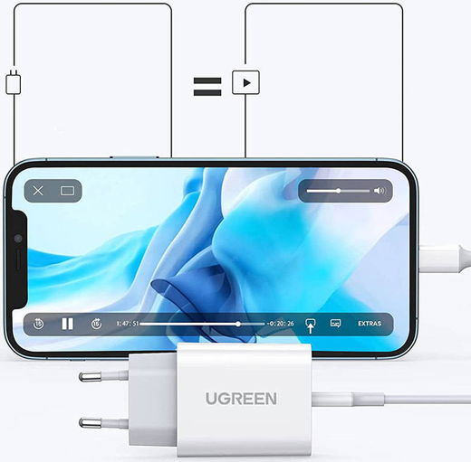 UGREEN Snellader 20W PD + USB-C naar Lightning Kabel MFi 3A 1M Wit afbeelding 2