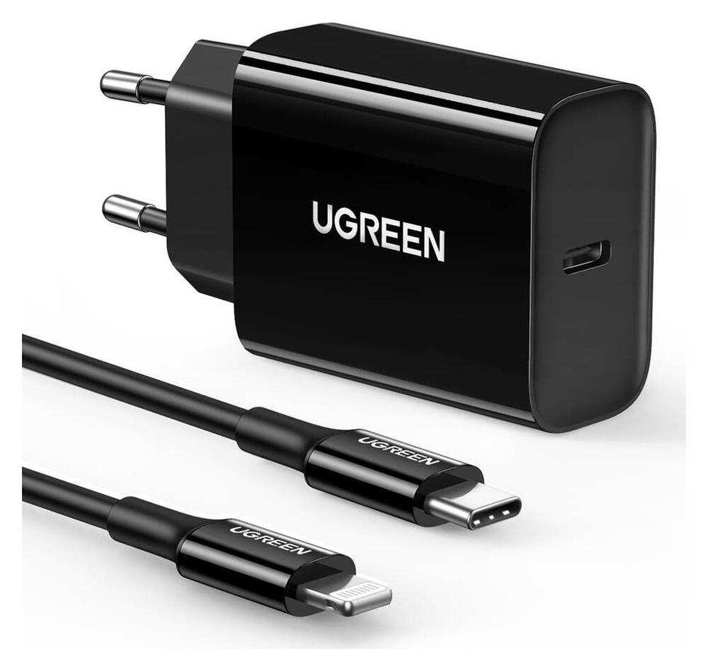 UGREEN Snellader 20W PD + USB-C naar Lightning Kabel MFi 3A 1M Zwart afbeelding 1