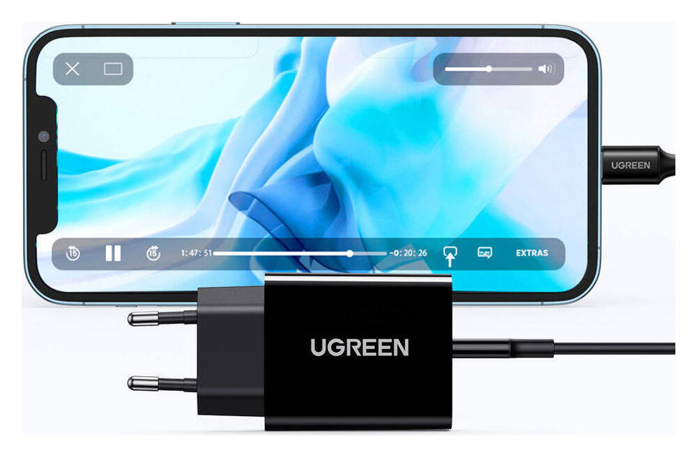 UGREEN Snellader 20W PD + USB-C naar Lightning Kabel MFi 3A 1M Zwart afbeelding 2