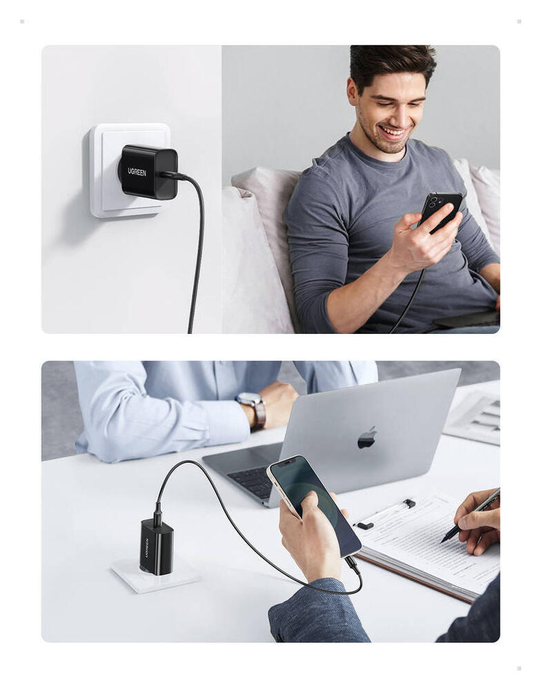 UGREEN Snellader 20W PD + USB-C naar Lightning Kabel MFi 3A 1M Zwart afbeelding 7