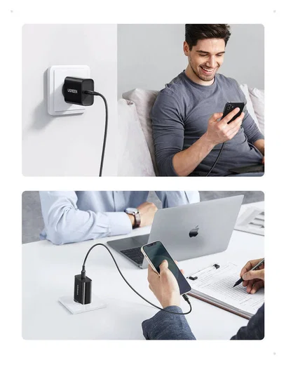 UGREEN Snellader 20W PD + USB-C naar Lightning Kabel MFi 3A 1M Zwart afbeelding 7