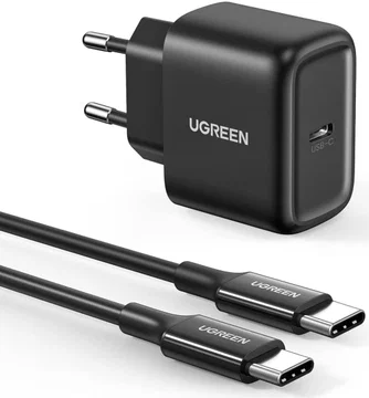 UGREEN Snellader 25W PD + USB-C naar USB-C Kabel 3A 2M Zwart