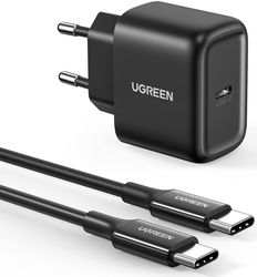 UGREEN Snellader 25W PD + USB-C naar USB-C Kabel 3A 2M Zwart afbeelding