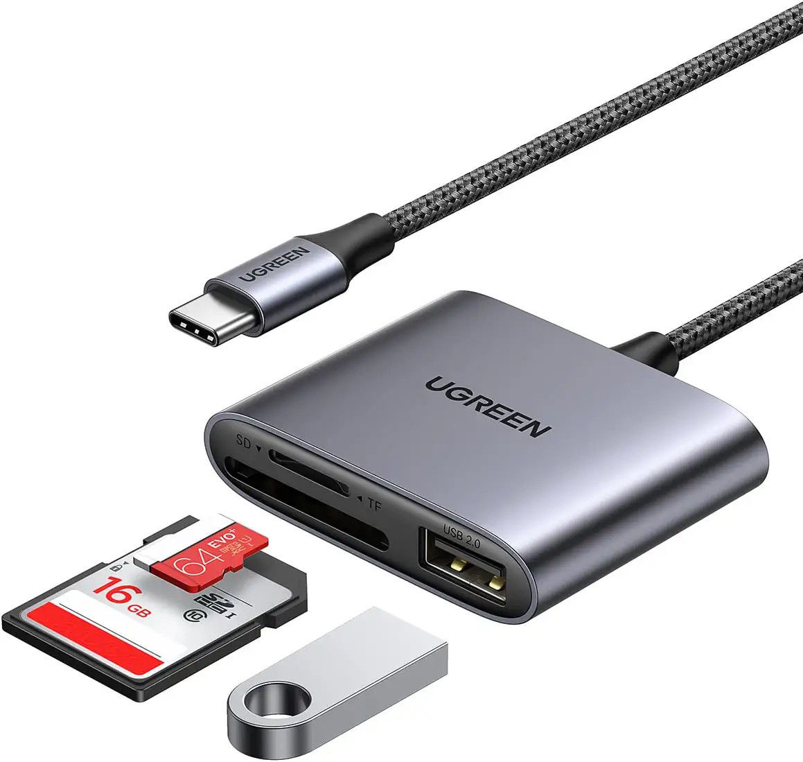 UGREEN USB-C Card Reader met SD/TF Kaartlezer en USB-A 2.0 afbeelding 1