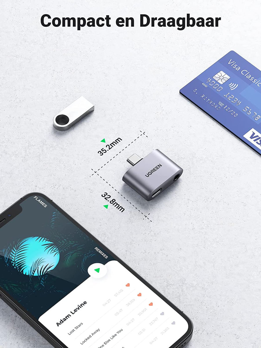UGREEN Splitter USB-C naar USB-C PD & QC en 3.5mm Jack Headset Adapter afbeelding 4