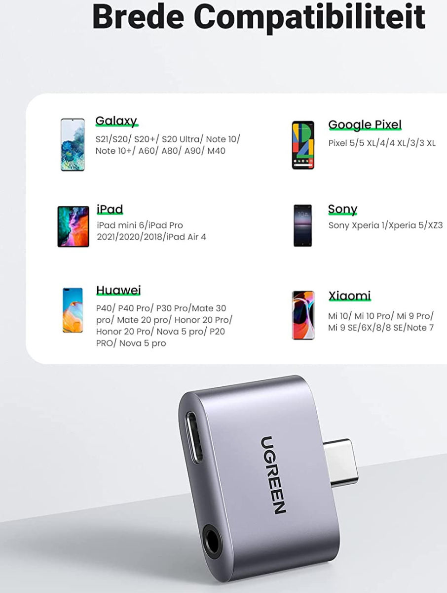 UGREEN Splitter USB-C naar USB-C PD & QC en 3.5mm Jack Headset Adapter afbeelding 7