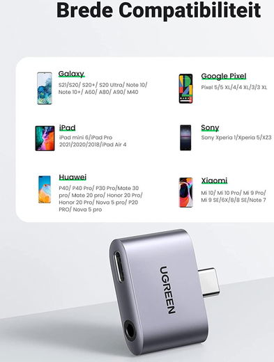UGREEN Splitter USB-C naar USB-C PD & QC en 3.5mm Jack Headset Adapter afbeelding 7