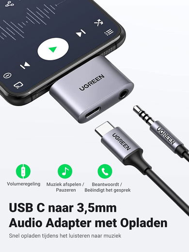 UGREEN Splitter USB-C naar USB-C PD & QC en 3.5mm Jack Headset Adapter afbeelding 2