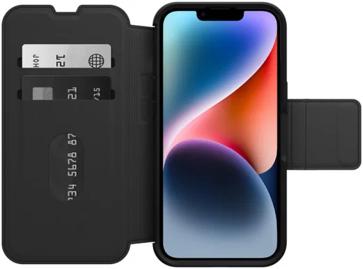 OtterBox Strada Apple iPhone 14 Hoesje Echt Leer Book Case Zwart afbeelding 1