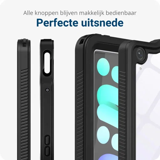 Apple iPad Mini 7 / 6 Hoes Waterdicht Full Protect Cover IP68 Zwart afbeelding 7