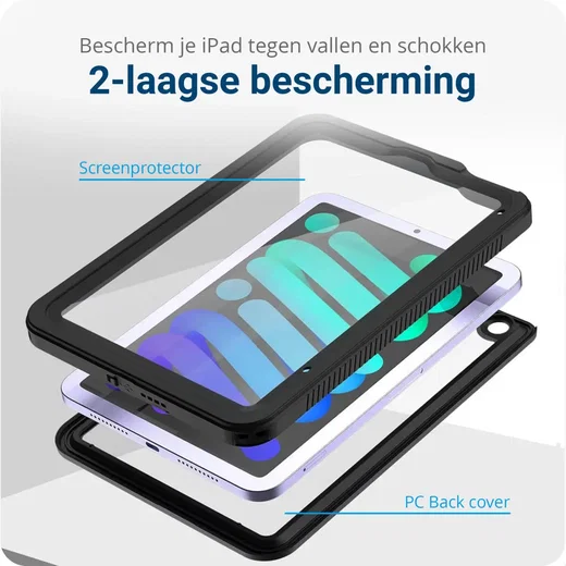 Apple iPad Mini 7 / 6 Hoes Waterdicht Full Protect Cover IP68 Zwart afbeelding 5