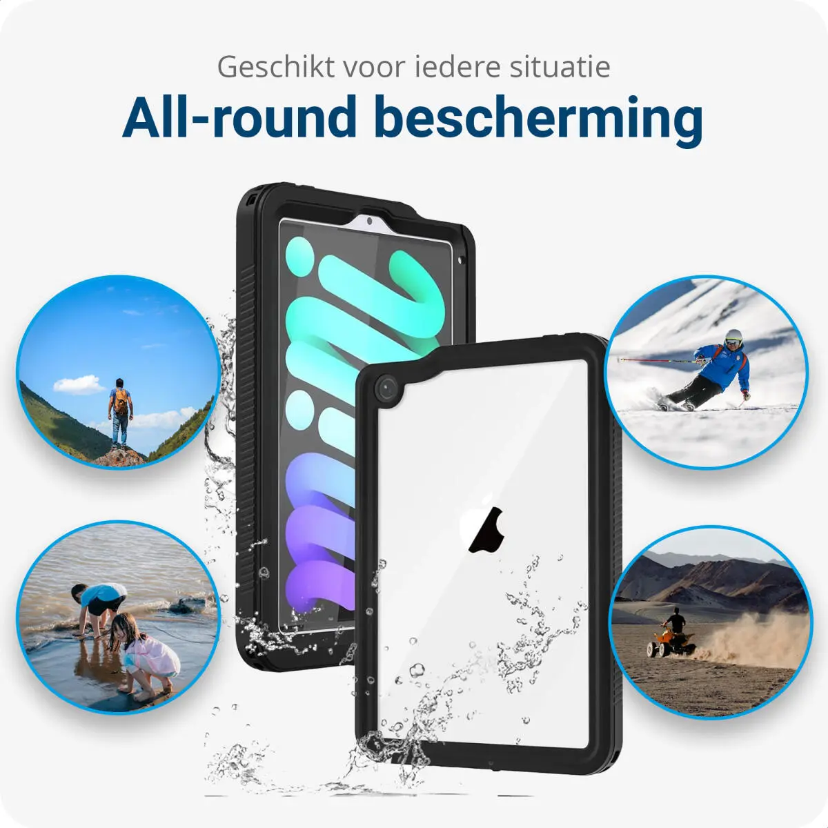 Apple iPad Mini 7 / 6 Hoes Waterdicht Full Protect Cover IP68 Zwart afbeelding 2