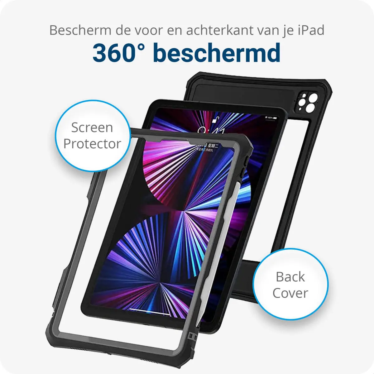 iPad Pro 11 (2020/2021) Hoes Waterdicht Full Protect Cover IP68 Zwart afbeelding 4