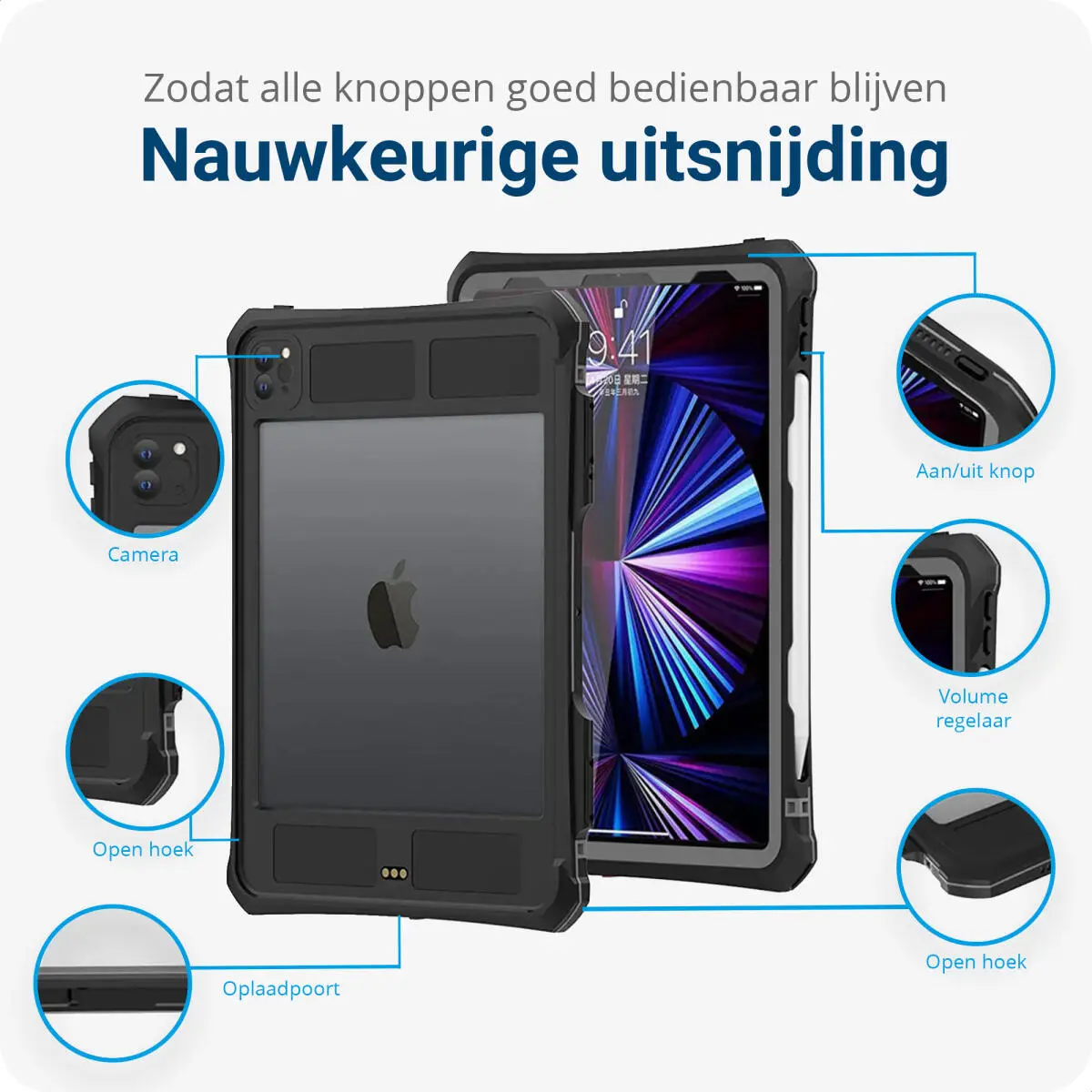 iPad Pro 11 (2020/2021) Hoes Waterdicht Full Protect Cover IP68 Zwart afbeelding 5