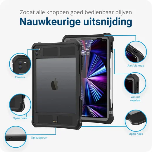 iPad Pro 11 (2020/2021) Hoes Waterdicht Full Protect Cover IP68 Zwart afbeelding 5