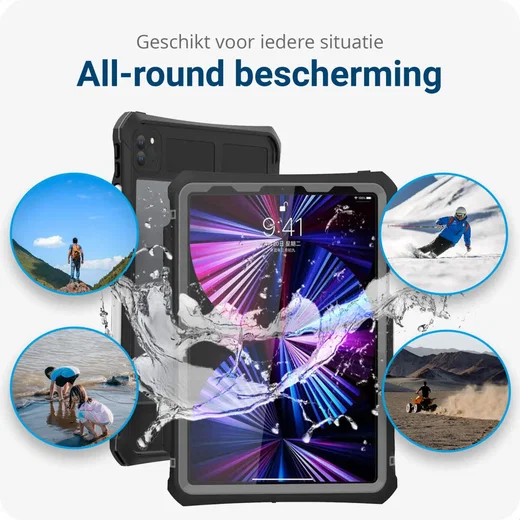 iPad Pro 11 (2020/2021) Hoes Waterdicht Full Protect Cover IP68 Zwart afbeelding 2