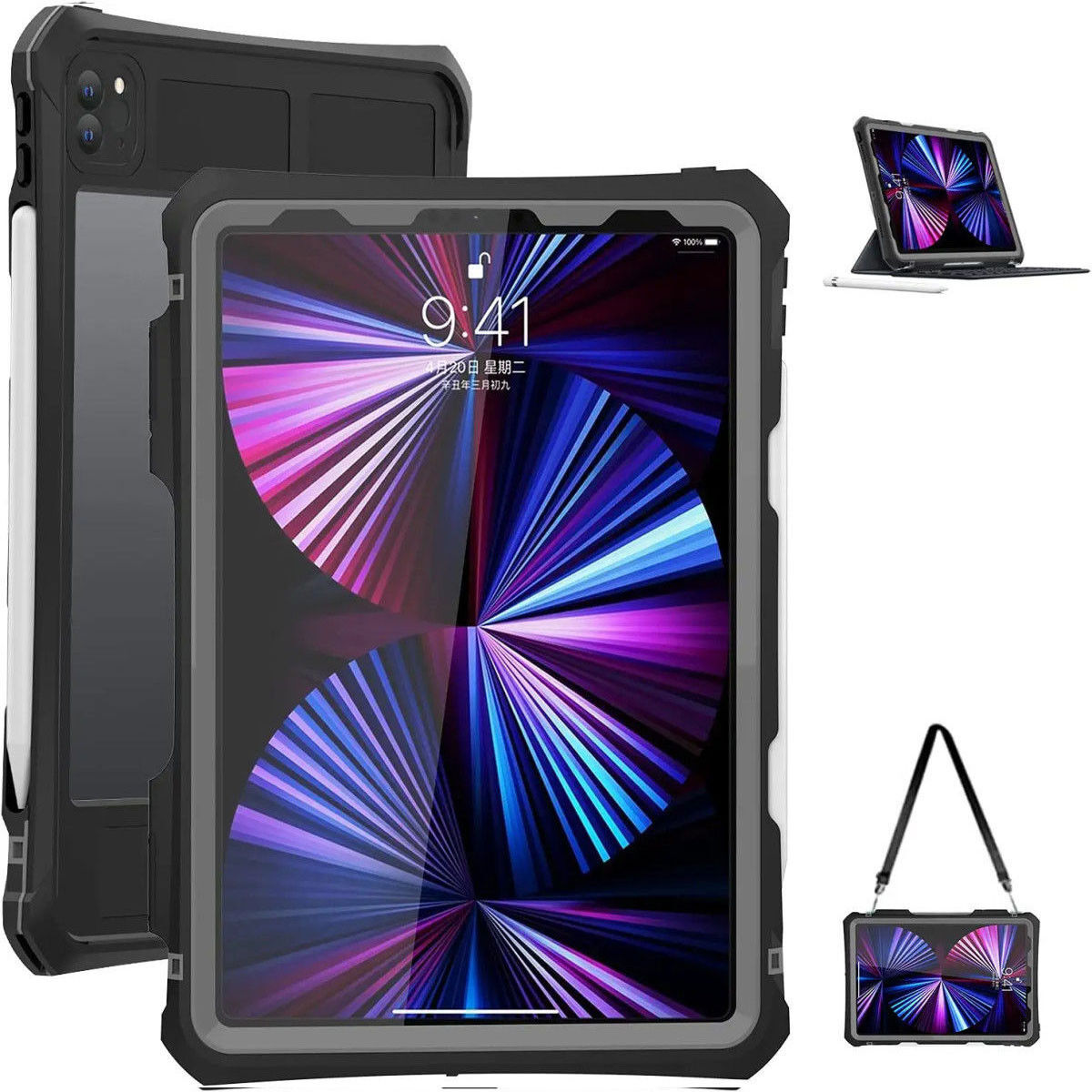 iPad Pro 11 (2020/2021) Hoes Waterdicht Full Protect Cover IP68 Zwart afbeelding 8